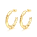 French vintage style gold-tone C-shape hoop earrings with cross lattice wave texture - Style A Wave Texture C-Shape (KE108799-KFC) / Gold