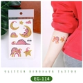 Pink dinosaur glitter tattoo stickers for children with rainbow stars and moon patterns - EG-114 (Glitter Dinosaur)