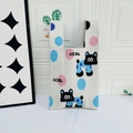Cute knitted wrist bag with colorful polka dots and cartoon print in beige finish - Polka Dot Puppy Beige