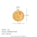 18K gold plated stainless steel round wavy relief pendant with size measurements - Wave Pendant