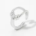Adjustable silver twisted rope ring in polished stainless steel with knot design - Silver (PB649)
