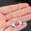 Handheld view showing dimensions of silver punk earrings with spike ball and chain pendant - White K Chain Spiky Ball (DZ-670)