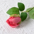 Single pink artificial silk rose bud on white knit background for home decor - Rose Bud (Watermelon Red)