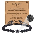 Black lava rock bracelet with 100 languages projection stone and message card - Lava Stone-6mm