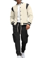 Tuta da uomo crema e nera composta da giacca da baseball e pantaloni cargo sportivi - S / Cachi & Nero