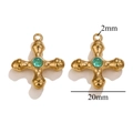 Golden cross pendant with blue-green tiger eye stone and dimensions measuring 20mm - Single Piece / Light Green Stone