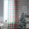 Rideau de Noël à carreaux rouge et vert avec bordure à pompons pour la cuisine - Carreaux Rouge Vert Crochets / 150x220cm