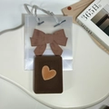 Joyero de terciopelo marrón con forma de corazón y bolsa de regalo translúcida con lazo - Caja Grande para Colgante Color Café