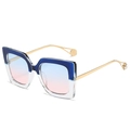 Square gradient blue sunglasses with gold metal temples and pearl detail accents - Blue Pink Gradient Frame and Lens