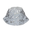 Grey bucket hat with silver BABY print and reflective stars on metallic nylon fabric - Grey Base with Silver Metallic Print (B)