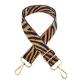 Detail of adjustable zebra print bag strap in orange and black with golden lobster hooks - Style B Yellow Blue