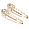 Set of two gold crystal zircon safety pin brooches with sparkling rhinestone inlay - 23# Gold Two Rows 6.7*1.6cm