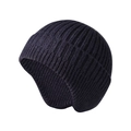Berretto in maglia blu scuro spesso con paraorecchie e trama a coste per l'inverno - Taglia unica / Blu navy