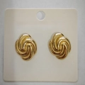 Polished 18K gold plated stainless steel twisted stud earrings on display card - Oval Swirl / 18K Gold