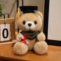 Brown graduation teddy bear plush toy with black doctoral cap and diploma scroll - Bandana Style / Camel