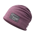 Purple ribbed knit beanie with stylish black patch label on a white background - Adjustable / Red Fine Grid