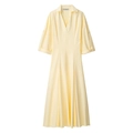 Elegante vestido camisero amarillo claro con cuello en V y mangas ajustables de corte slim - XS / Amarillo
