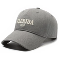 Dark grey vintage washed cotton baseball cap with Florida 1990 white 3D embroidery - Adjustable / Gray