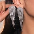 Luxurious geometric diamond tassel earrings in silver finish with sparkling rhinestones - Silver Semicircle Tassel Long Earrings