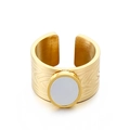 Vintage stainless steel open ring with gold shell inlay and textured wave pattern - US 5 / Mother Of Pearl Geometric Texture Style (KR103099-KFC)