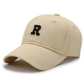 Klassische beige Baseballkappe mit schwarzem R-Stickereibuchstaben für den Freizeitlook - Verstellbar / Khaki
