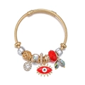 Bracelet œil maléfique doré avec perles en cristal rouge et accents de strass brillants - Rouge