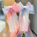 Girl's rainbow tulle bow hair clips with teardrop gemstones in pink and blue gradient - Set Blue And Purple With Gemstone