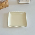 Cream square ceramic dessert plate with beaded edge design on white table - Cream Bead Edge Square Plate (Approx. 15cm)