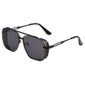 Steampunk sunglasses for men with square metal frame and side shields in black - Black Frame Grey Lens