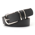 Classic black faux leather belt for women featuring a polished silver metal buckle clasp - Black