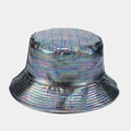 Detail of laser iridescent bucket hat with metallic rainbow finish and stitched brim - M (56-58cm) / Laser Iridescent (6# Color)