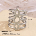Silver stainless steel hollow ring featuring teardrop and square geometric patterns - 695-1 Teardrop Geometric / Steel