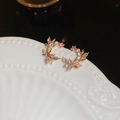 Golden olive leaf earrings featuring pink, purple and white zircon crystals on black background - 60# Rhinestone Branch Stud Earrings (Silver Earring Post) / Gold