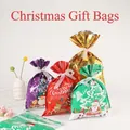Christmas drawstring gift bag set with Santa and reindeer motifs in four festive colors - Purple, Red, Green, and Gold Style Set