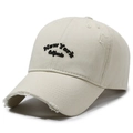 Casquette baseball beige clair délavée style américain avec broderie New York - Réglable / Beige