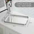 Silver rectangular carbon steel serving tray with acrylic vertical stripe base, small size - Small Vertical Stripe Tray / Silver