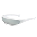 Futuristic wraparound sports sunglasses with a white frame and grey lenses for cycling - White Frame Silver Mirror