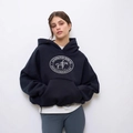 Oversize navy blue hoodie in BF style featuring vintage horse logo and drop shoulders - S / Dark Gray