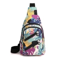 Women's nylon crossbody chest bag featuring vibrant multicolor abstract leaf print - Jungle Block