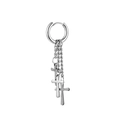 Silver stainless steel hoop earrings with hanging triple cross chains for men - Steel Color Cross