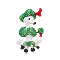 Cartoon poodle brooch with green glitter finish and red accents on white alloy base - Cartoon Poodle (YNCP7670 Gold Base)