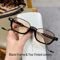 Rectangular black frame sunglasses with light tea lenses and visible model parameters - Black Frame Light Tea Lens