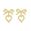 Boucles d'oreilles nœud dorées avec pendentifs en cœur au style géométrique épuré - Cœur Évidé - Or