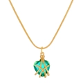Barbie Heart Necklace with green heart-shaped gemstone pendant and gold snake chain - Dark Green