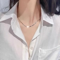 Elegant s925 sterling silver italian snake chain necklace shown on a model - Flat Snake Bone Single Chain