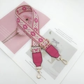 Adjustable ethnic floral woven canvas strap for shoulder bags with gold metal hooks - Gold Hook / Rose Red with Rose Red Leather
