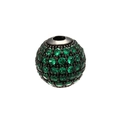 Detailed macro view of a round micro-pave bead with vibrant green crystals and a central hole - 6mm / Gun Black Green Diamond