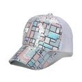Atmungsaktive Mesh-Baseballkappe mit rosa und blauen Pailletten im geometrischen Muster - 56-60cm Verstellbar / Rosa Blau Silber Kariert Pailletten Weiß Netz Stil (D)