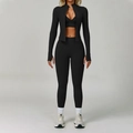 Ensemble de yoga noir 3 pièces avec veste zippée, brassière et legging taille haute - S / Haut Et Bas / Ensemble trois pièces / Noir Premium