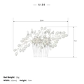 Silver bridal hair comb with white pearls and crystals, size 12x7cm and 21g weight - Silver Pearl Crystal Style (HS-J2634A)